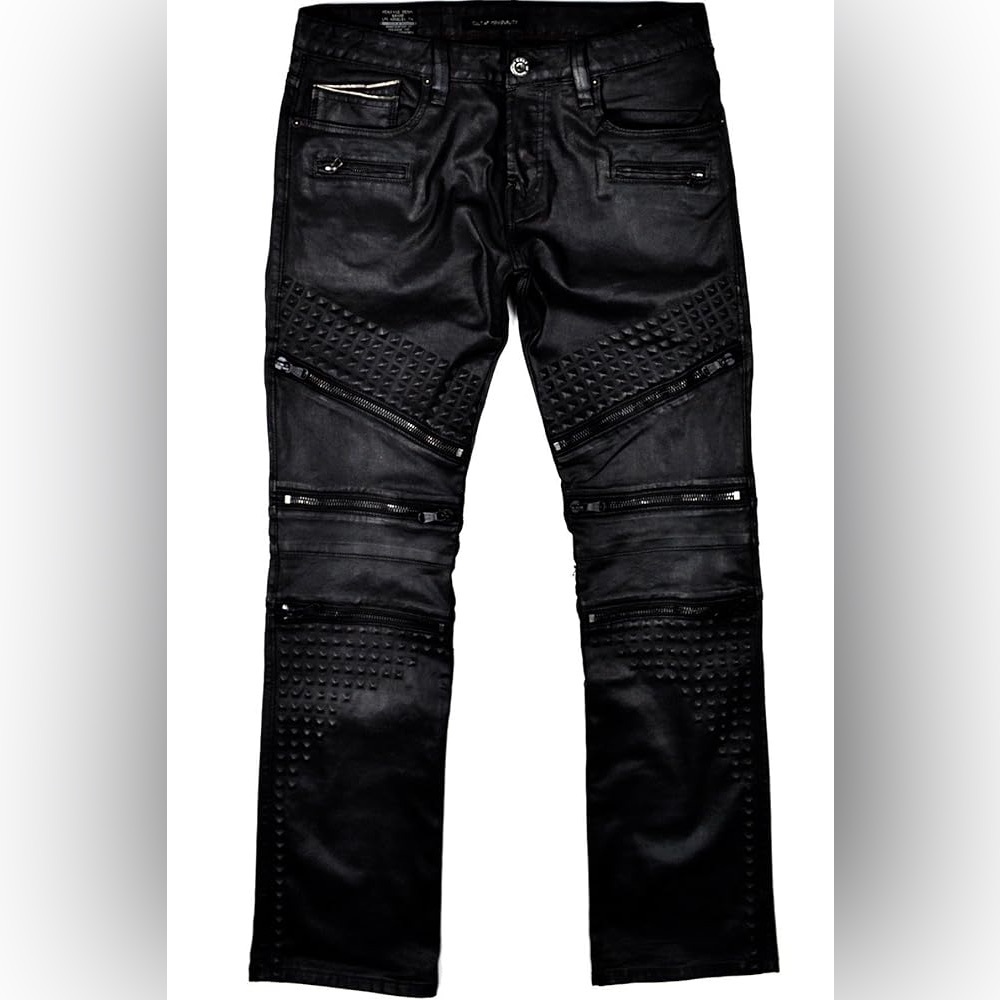 Cult of Individuality Men's Black Coated Rebel Moto Jeans